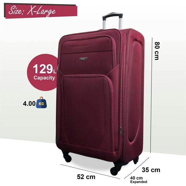 Infinity Luggage Soft Shell Lightweight Nylon Suitcase Set 4 Wheel Travel Case Holiday Bags