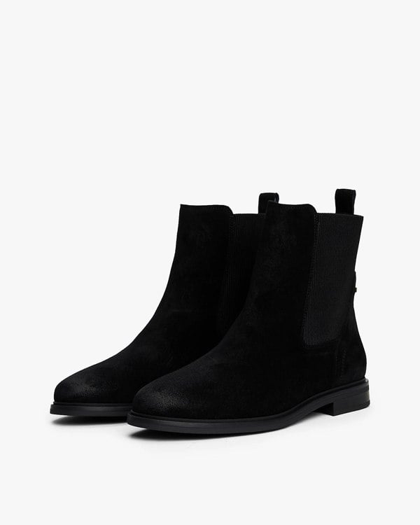 Tommy Hilfiger Flag Womens Suede Chelsea Boots - Black