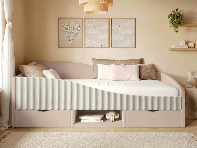 Flair Aubrey Velvet Storage Low Sleeper Bed with Beige Cord