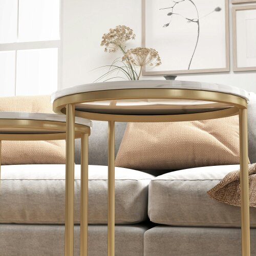 Wyld Haus Keroro Set Of 2 Nesting Tables Metal And Marble Effect White And Gold