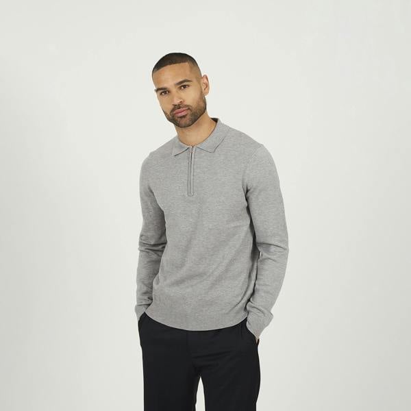 Brave Soul Grey Long Sleeve Knitted Polo - Grey Image 1