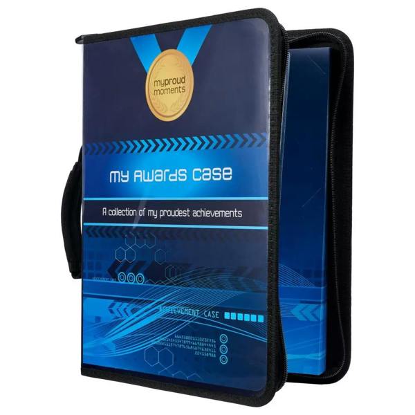 Futuristic boys blue proud moments medal case with hexagons