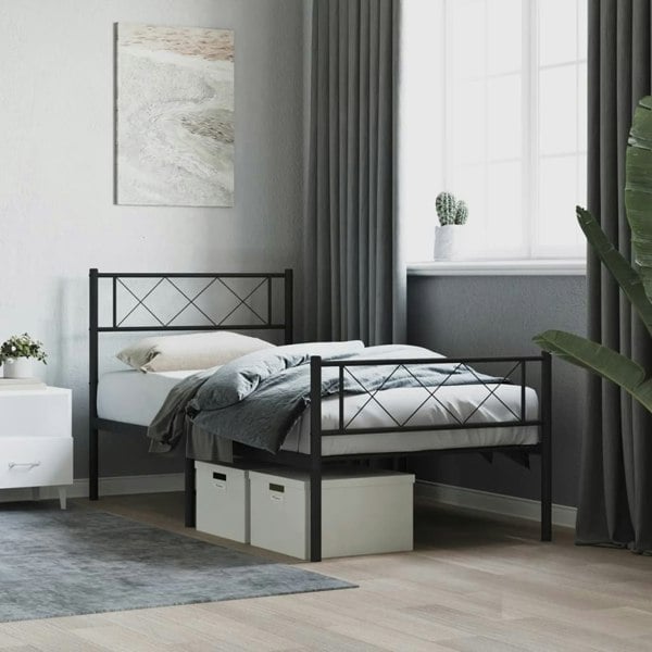 Berkfield Metal Bed Frame with Headboard and Footboard Black 100x190 cm