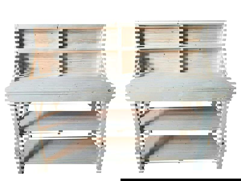 Acorn kiln-dried wooden workbench with back panel and double shelf, ideal for workshops and garages