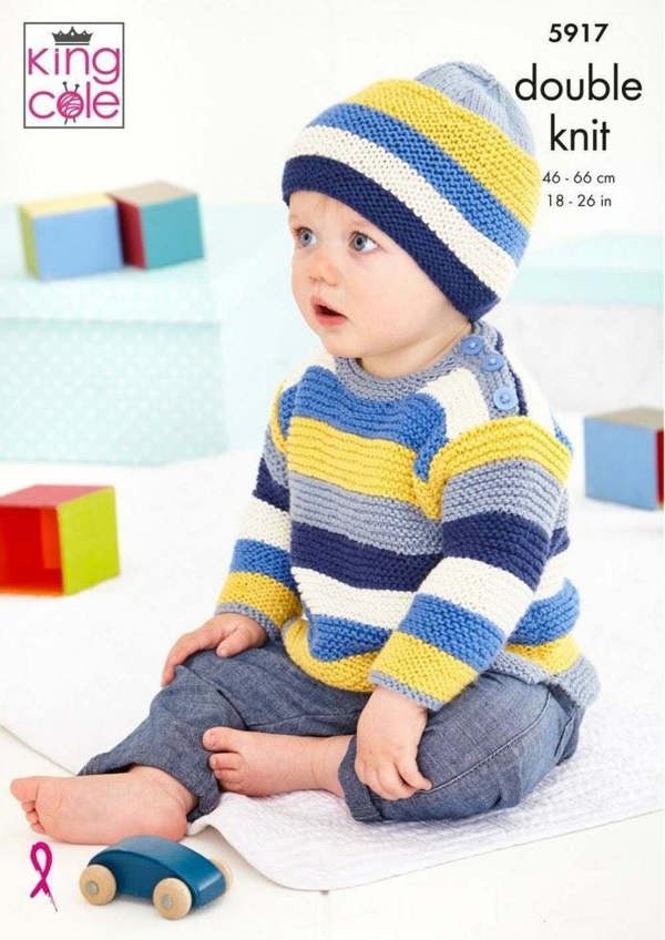 King Cole Cottonsoft DK Knitting Pattern 5917, Sweaters, Headwear, Cardigans for Baby, Kids, 18 - 26 Inches