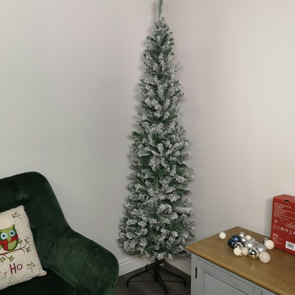 Samuel Alexander 6.5ft (2m) Premier Snow Flocked PVC Spruce Pine Slim Christmas Tree in Green