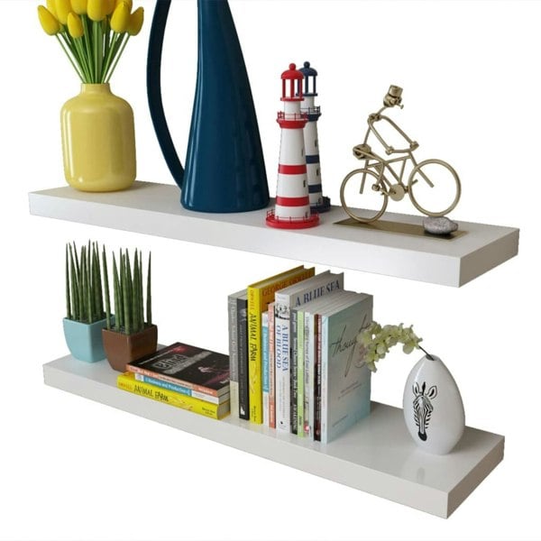 Berkfield 2 White MDF Floating Wall Display Shelves Book/DVD Storage