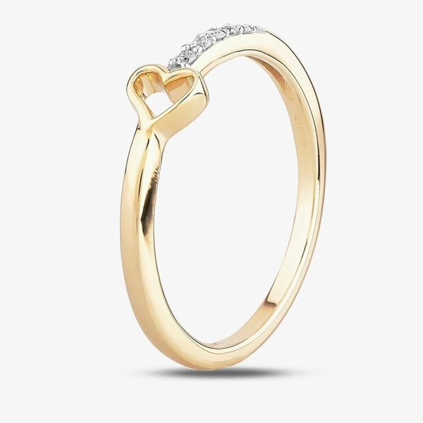 T. H. Baker 9ct Yellow Gold 0.05ct Diamond Open Heart Ring TH012533R