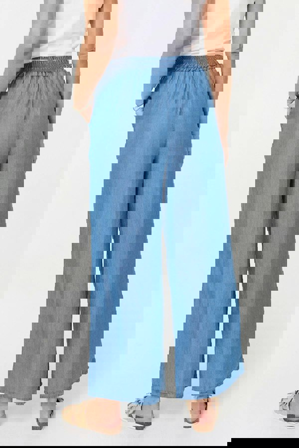 Blue | Elasticated Tie Waist Wide Trousers
