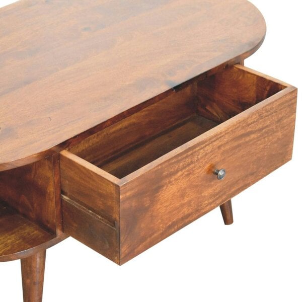 Artisan Furniture Solid Wood Chestnut Oval Coffee Table with 2 Drawers, Brown