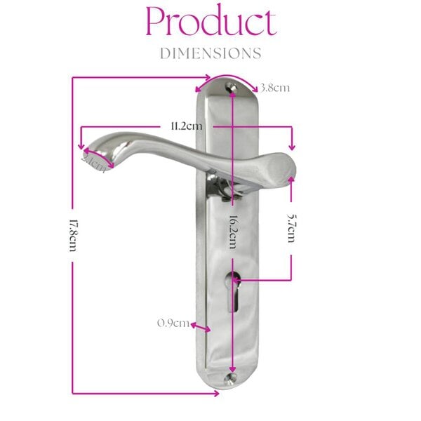 EDH Door Hardware Cadenza Victorian Scroll Door Handles Polished Chrome – Lever Latch, Bathroom Lock & 3 Lever Lock Sets