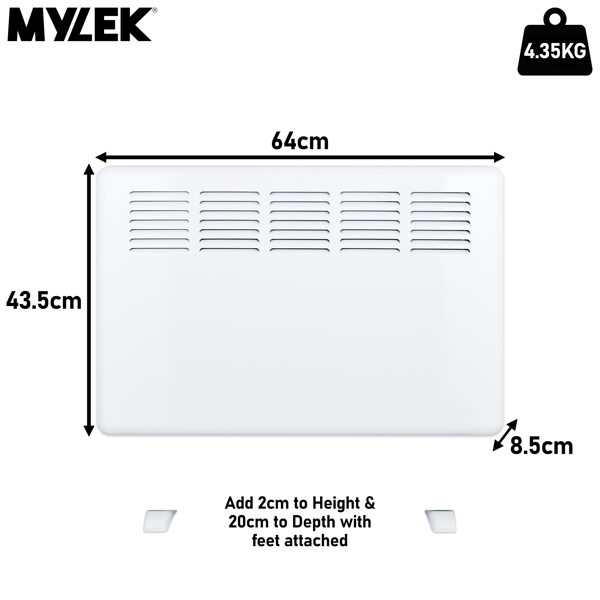MYLEK Panel Heater 1.5KW Eco Smart WiFi App Radiator Electric Low Energy with Timer and Thermostat