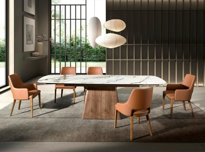 Angel Cerdá Rectangular extending dining table in porcelain marble and walnut wood 1158