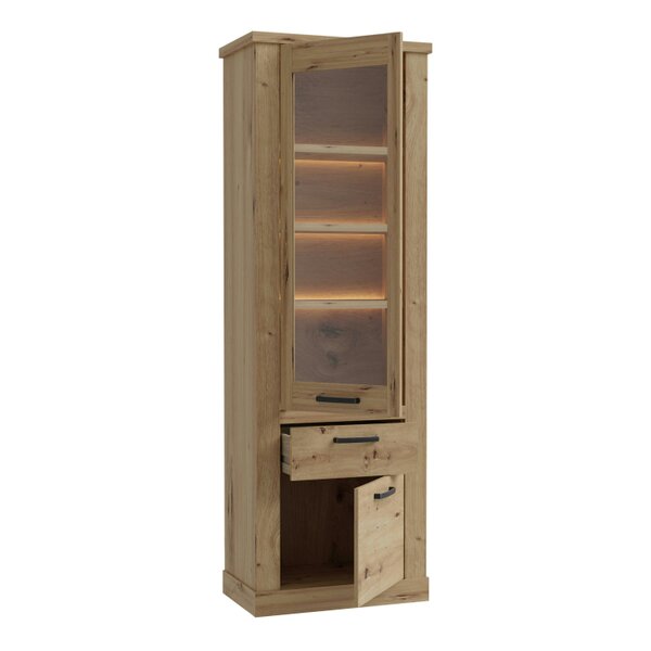 Wyld Haus Coppermere Artisan Oak Effect Tall Display Cabinet 2 Doors 1 Drawer