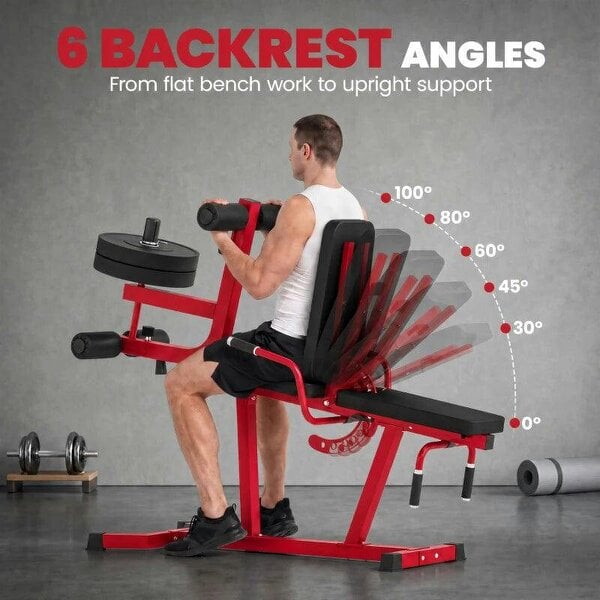 3-in-1 Leg Extension and Curl Machine, 300kg Heavy Duty Adjustable Weight Bench with Leg Developer, Red