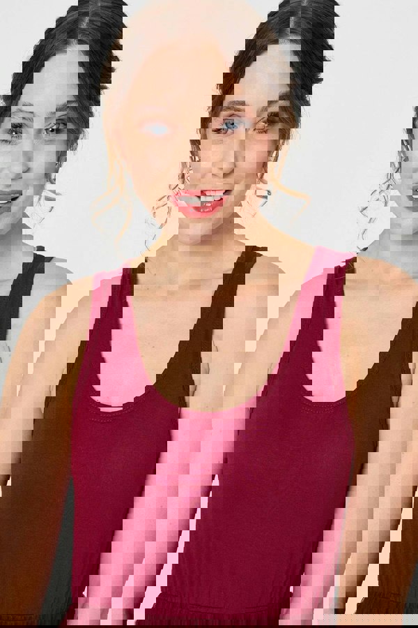 Burgundy | Layered Knit Top Mesh Pleated Midi Dress