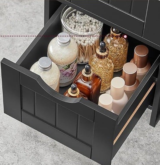 Modcraft Black Bathroom Floor Storage Cabinet – Freestanding Unit with 4 Drawers
