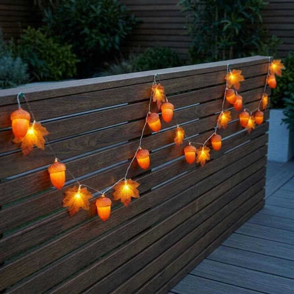 Garden Greatness Autumnal Acorn & Leaf String Lights
