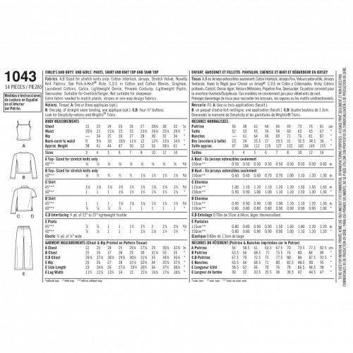 Simplicity Sewing Pattern 1043, Trousers, Pyjamas, Tops for Kids, Ages: 3 - 6 - Easy