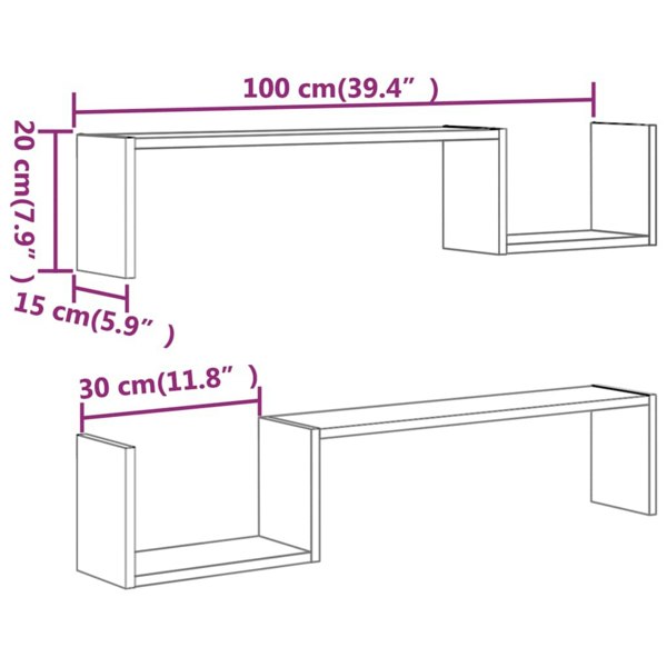 Berkfield Wall Shelves 2 pcs Grey Sonoma 100x15x20 cm Engineered Wood