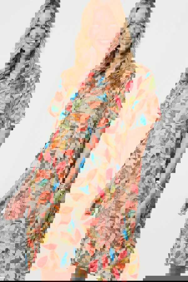 Orange | Leaf Print Knee Length Shift Dress
