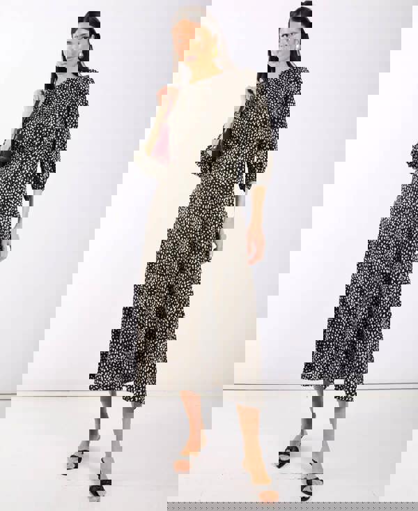 Black Spotty 3/4 Sleeve Midi Dress