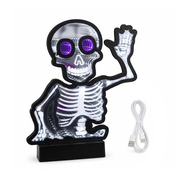 Samuel Alexander 27cm Battery Powered Light up Halloween Skeleton Infinity Mirror with LEDs