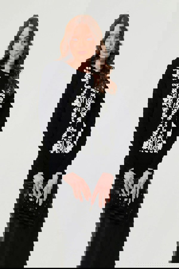 Black | Embroidered Print Drop Shoulder Jumper : Model is 5'9"/175 cm and wears UK8/EU36/US4/AUS8