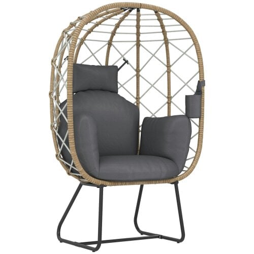 Wyld Haus Nepa Rattan Brown and Grey Outdoor Garden Egg Chair With Cushions And Cup Holder