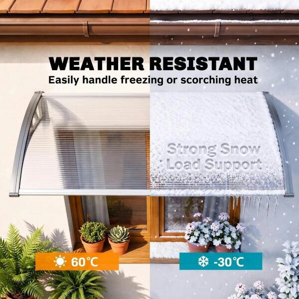 Front Door Canopy, Outdoor Awning, Rain Shelter, 110 x 60cm, Grey