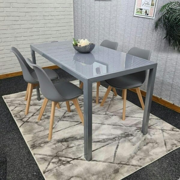 Kosy Koala Modern Grey Glass Dining Table Set with 4 Grey plastic Chairs Kitchen Dining Room Furniture