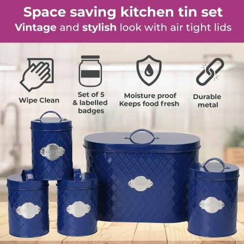 Neo Navy Blue Embossed 5 Piece Kitchen Canister Set
