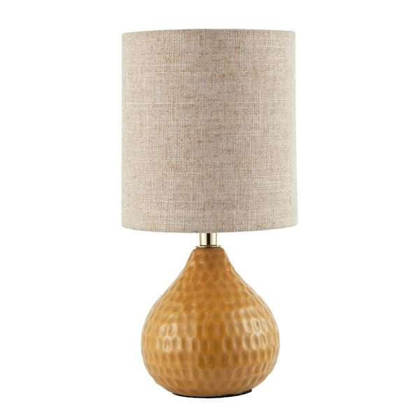 Mustard Ceramic Gloss Table Lamp with Natural Oatmeal Linen Shade Image 1