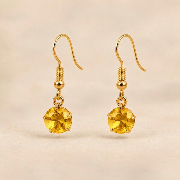 The Colourful Aura Gold Plated Round Coloured Stone Drop Earrings Black Green Red Blue Yellow - Yellow