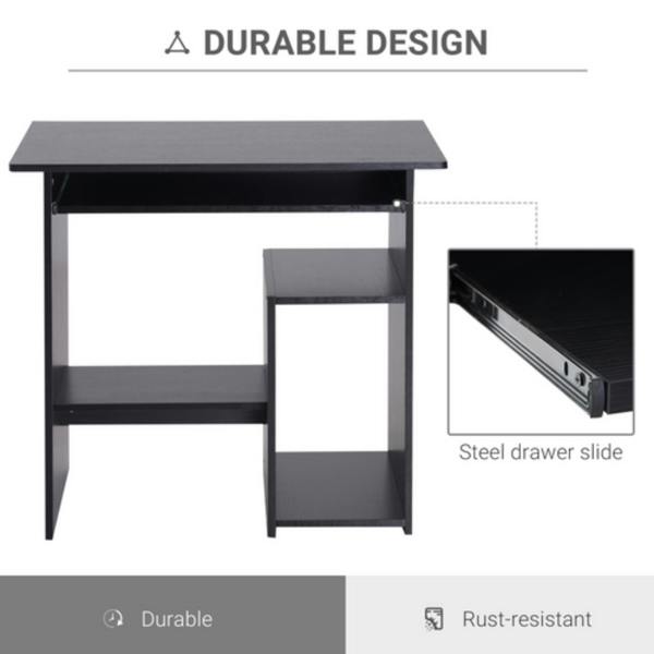 Dyzi Compact Computer Desk with Keyboard Tray 2 Storage Shelves Black