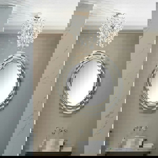Decorative Flush Bathroom Ceiling 4 Light Fitting - Clear Glass Faceted Crystals