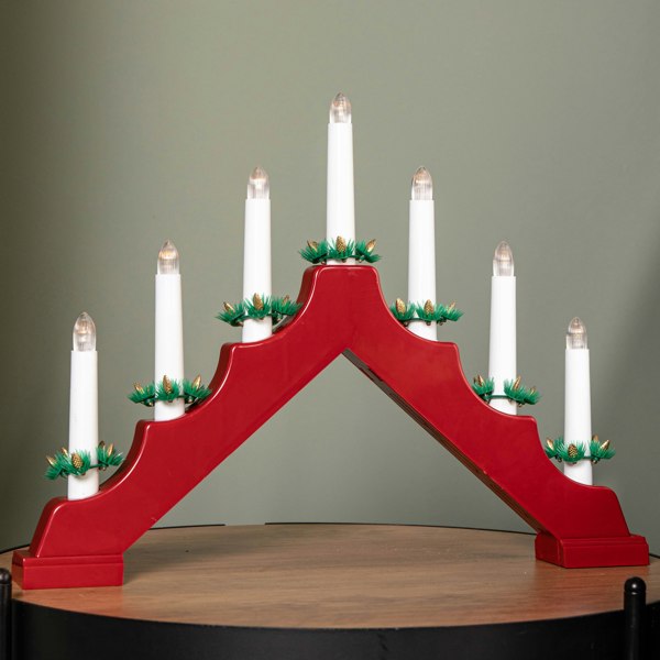 Samuel Alexander 41cm Battery Operated Light up Red Christmas Candle Bridge with 7 Warm White LEDs