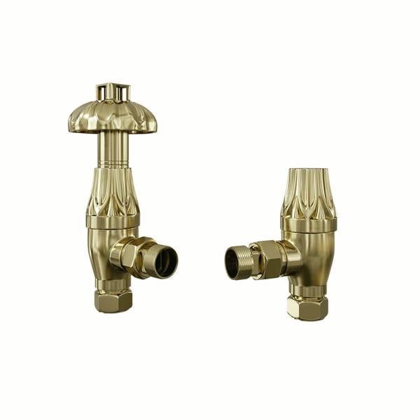 Flode Traditional Style Angled TRV & Lockshield | 15mm x 1/2" | Brushed Brass