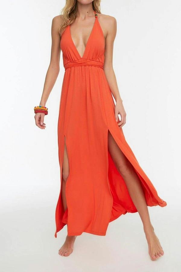 WOVCOR Knitted Maxi Beach Dress with Slit