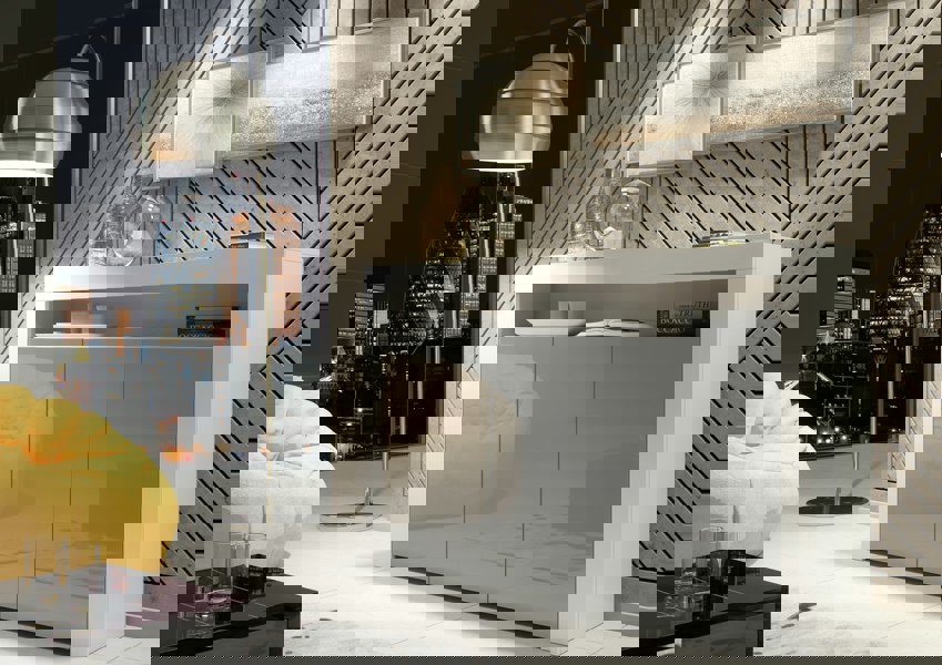 Mex Furniture Sideboard 155cm – White Matt Body and Grey High Gloss Doors