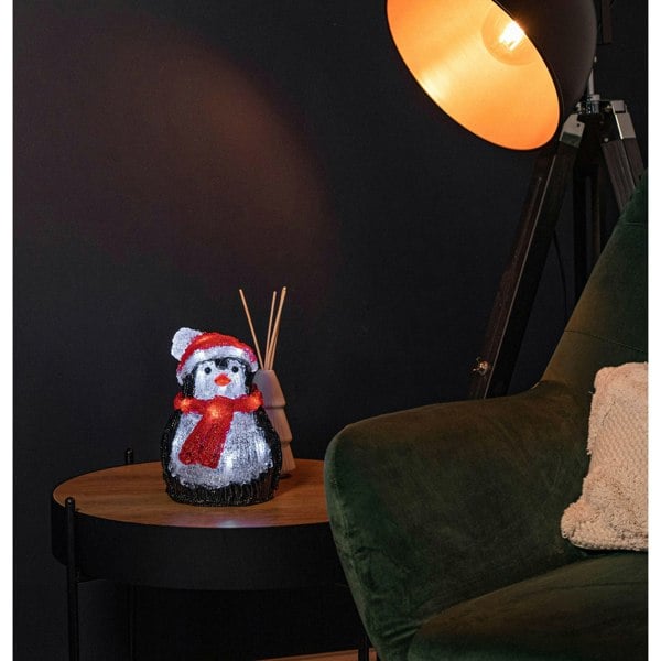 Samuel Alexander 20cm Battery Operated Light up Acrylic Christmas Penguin Decoration with 16 Ice White LEDs