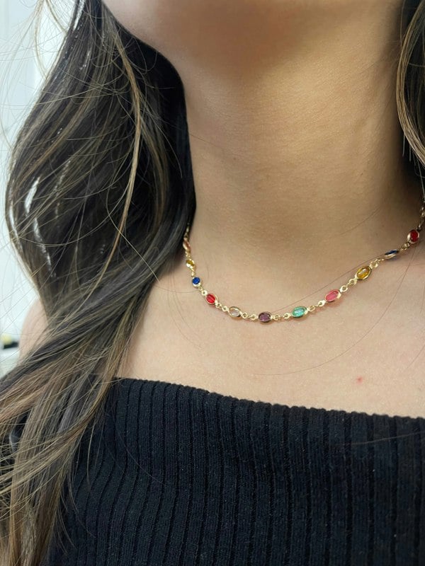 SVNX Multicolour Oval Chain Necklace