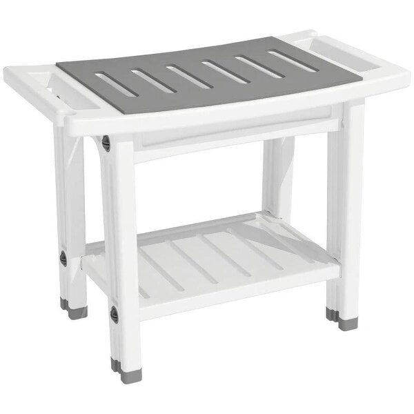 Shower Bench 2-Tier Shower Stool Bathroom with Shelf White and Grey