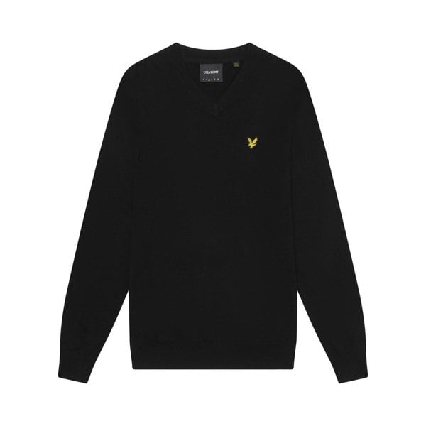 Lyle & Scott Mens Cotton Merino V Neck Jumper - Jet Black