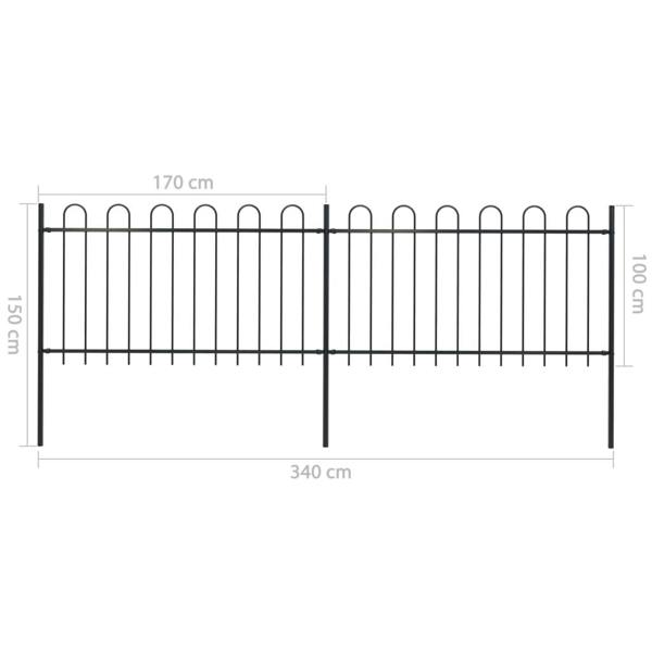 Berkfield Garden Fence with Hoop Top Steel 3.4x1 m Black
