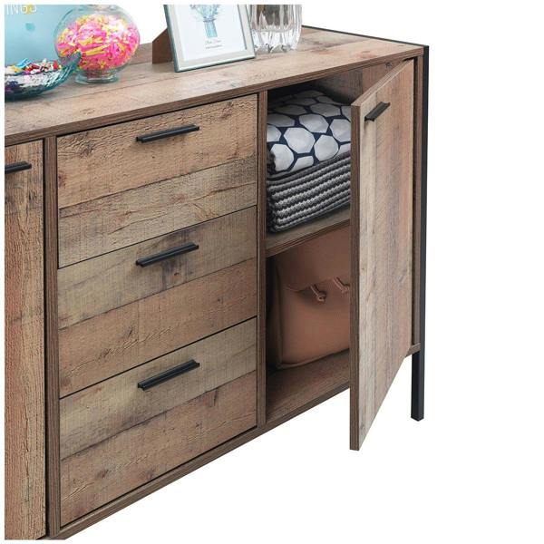 Timber Art Design Stretton Sideboard 2 Doors 3 Drawers Storage Cabinet Cupboard Rustic Industrial
