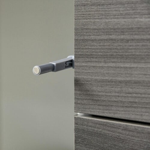 Wyld Haus Luel High Gloss White and Grey Wood Effect Compact Sideboard With Push Open Drawer and 2 Doors