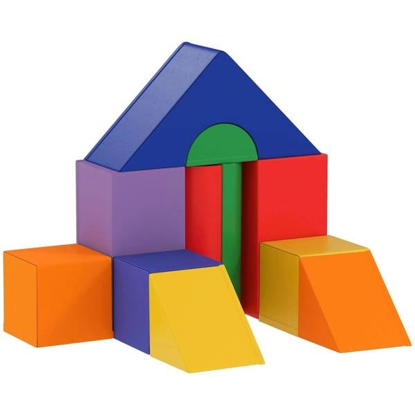 Kids foam play set with colorful soft blocks forming a small house climber
