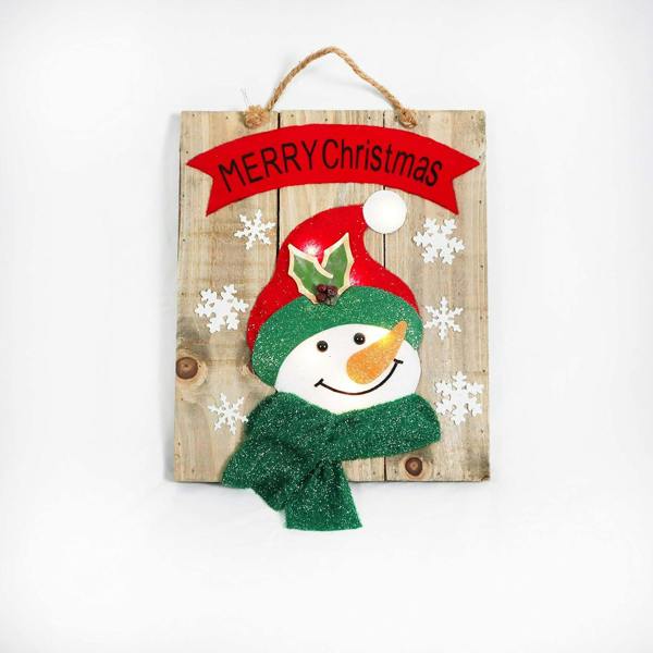 30cm Christmas Home Decoration Battery Operated Snowman Wooden Frame Wall Decoration with Warm White Bulbs image 8