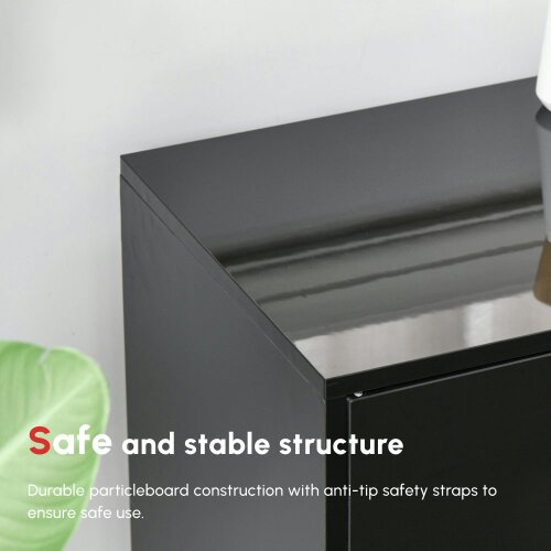 Wyld Haus Lino High Gloss Black Sideboard With Push Drawers And 3 Doors
